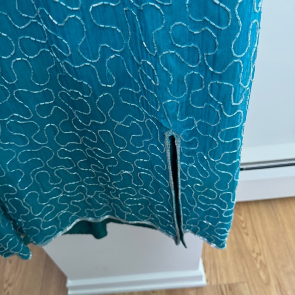 Vintage Beaded Turquoise Dress with Slit - Picture 6 of 13